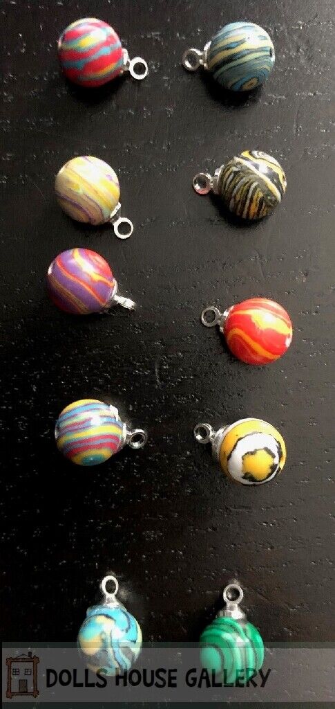 10 Handmade Christmas Tree Baubles Blend Mix, Dolls House Miniature Xmas