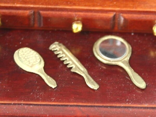 Gold Brush, Comb & Mirror set Dolls House Miniature Bedroom accessory