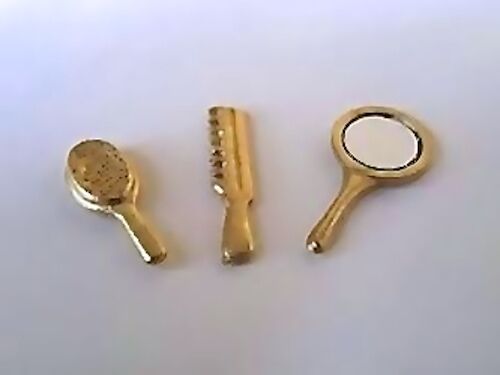Gold Brush, Comb & Mirror set Dolls House Miniature Bedroom accessory