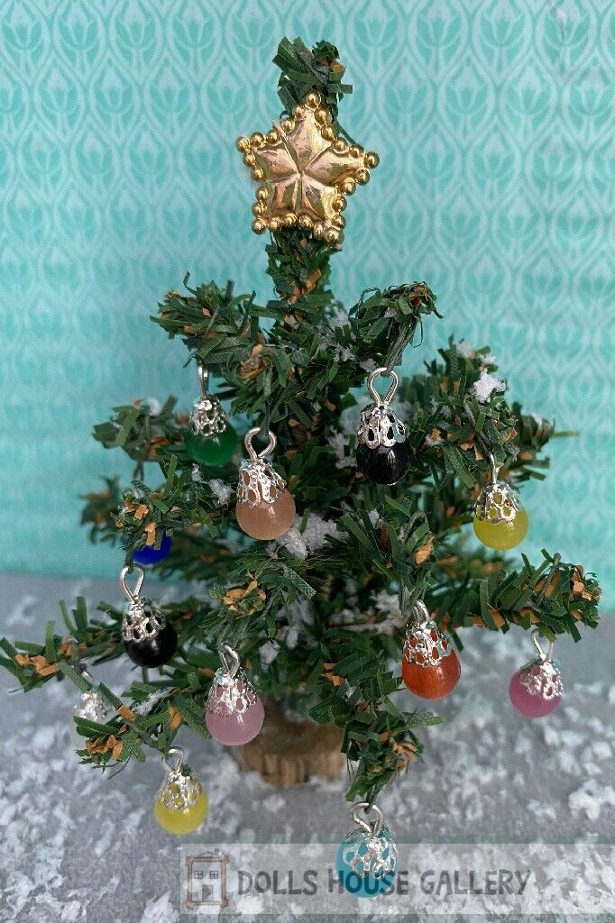 10 Handmade Cloudy Christmas Tree Baubles, Dolls House Miniature Christmas