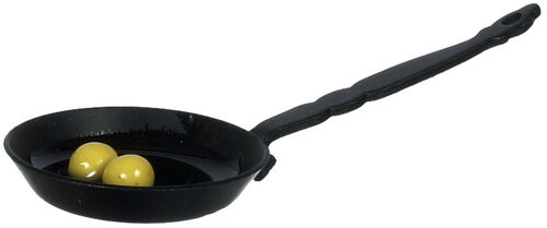Black Pan With Eggs, Dolls House Miniatures, Kitchen Accessory, Cooking Frying