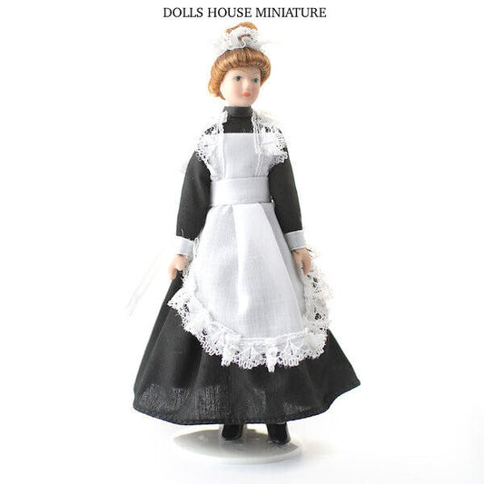 Porcelain Maid Doll With Stand Included, Dolls House Miniature 1.12 Scale