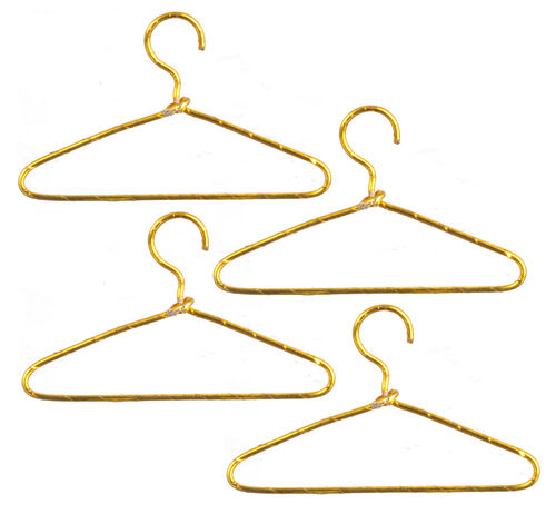4 Gold Wire Clothes Hangers, Dolls House Clothing Accessory, Miniature, UK
