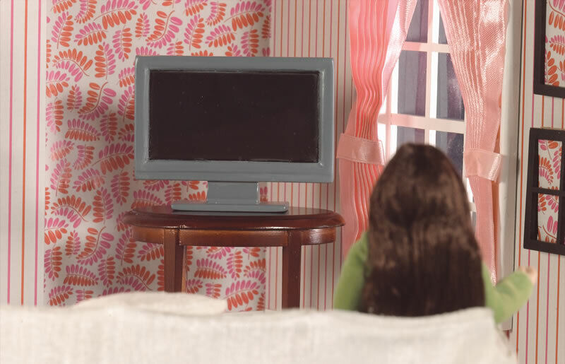 Flat Screen TV Miniature Telly for a Dolls House, Grey 1.12 Scale Telly