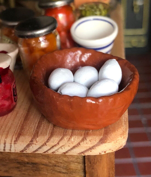 Eggs In A Brown Bowl, Dolls House Miniature Kitchen Food Accessory