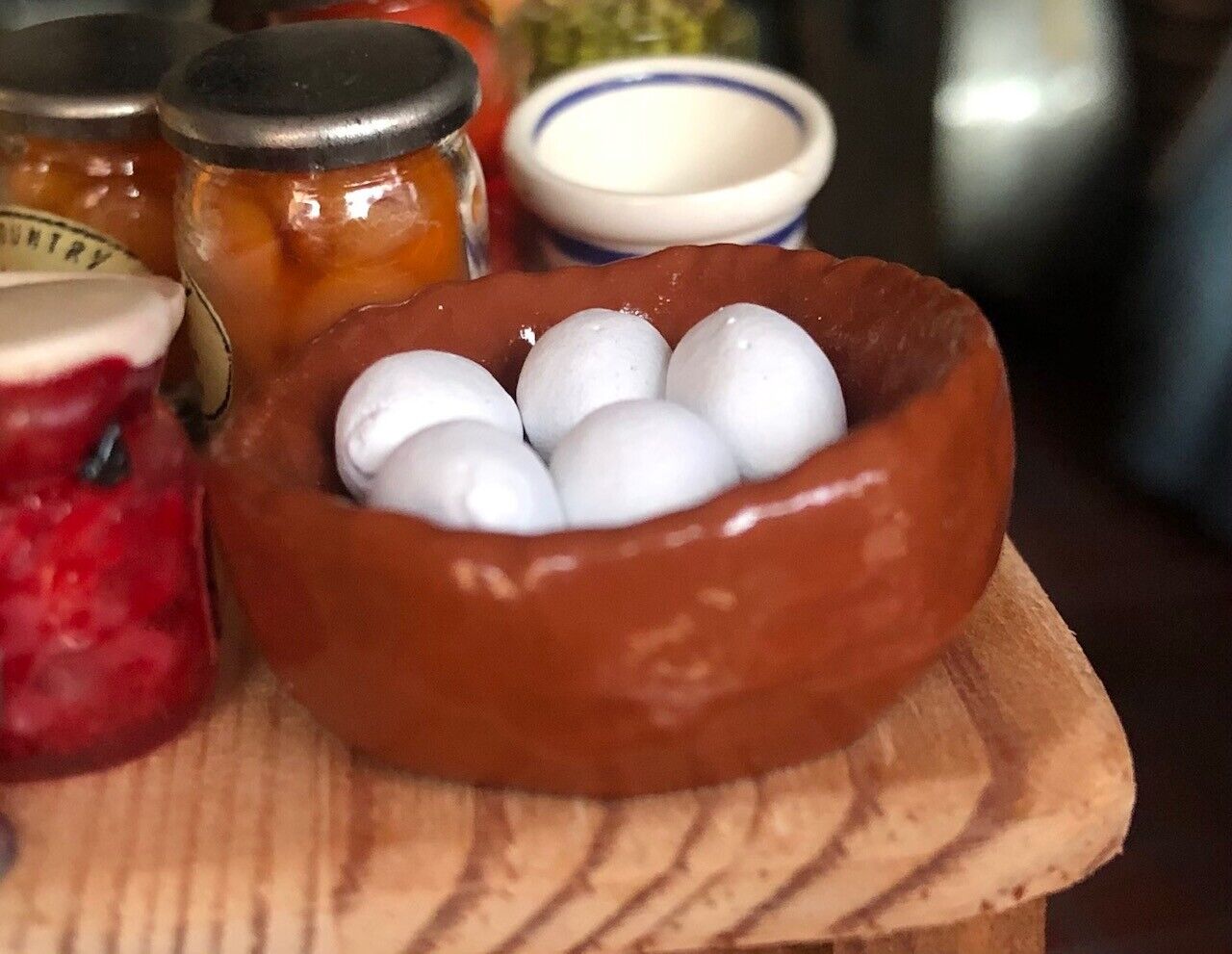 Eggs In A Brown Bowl, Dolls House Miniature Kitchen Food Accessory