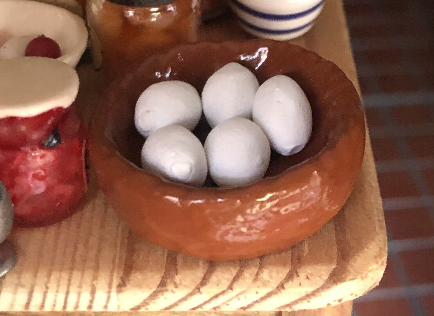 Eggs In A Brown Bowl, Dolls House Miniature Kitchen Food Accessory