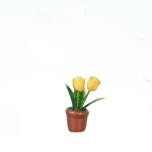 Yellow Tulip In Plant Pot, Dolls House Miniature, House Plant