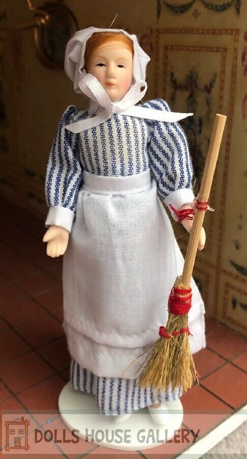 Maid Doll With Broom, Dolls House Miniatures, 1.12 Scale