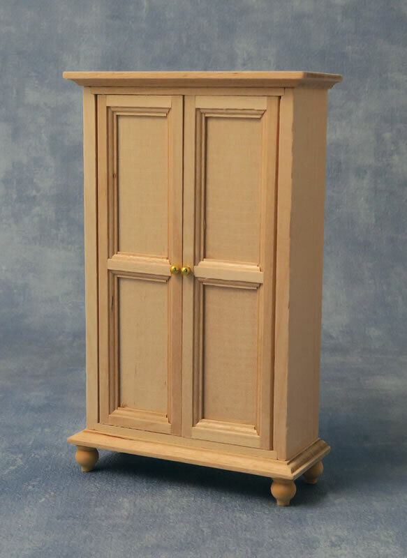 Wooden Two Door Wardrobe, Dolls House Miniatures, Furniture DIY