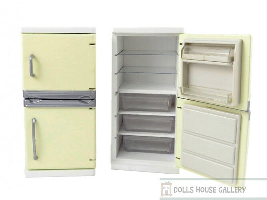 Fridge Freezer Cream With Compartments, Dolls House Miniature Kitchen Appliances