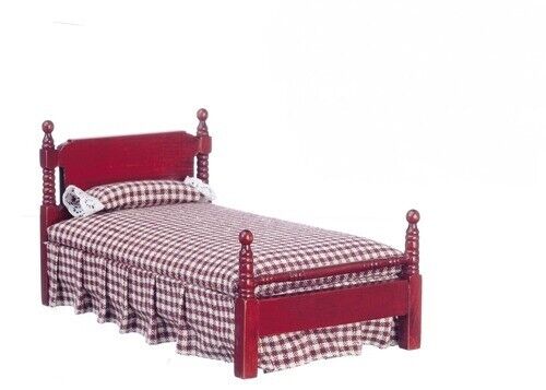 Single Bed Mahogany, Dolls House Miniature, Bedroom Furniture 1.12 Scale