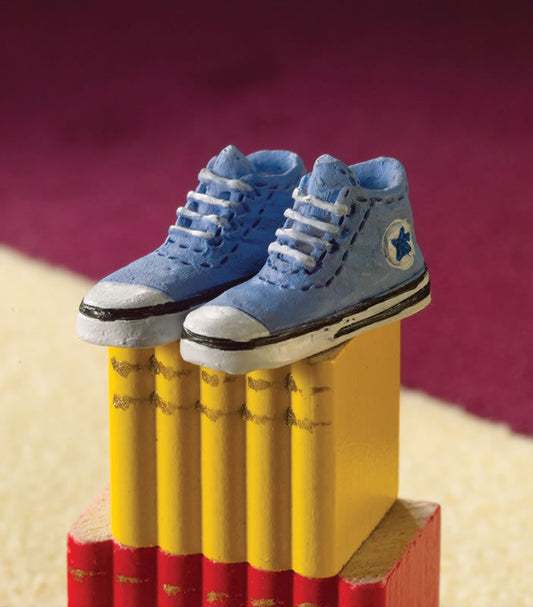 Blue Baseball Shoes / Trainers, Dolls House Miniatures, Clothing Accessory