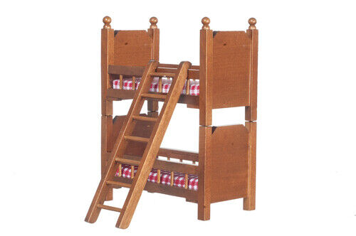 Walnut Bunk Beds & Ladder, Can Be Split, Dolls House Miniature, Bedroom