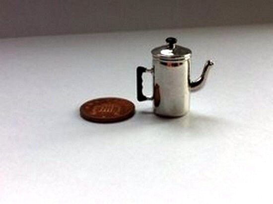 Metal Coffee Pot With Removable Lid , Dolls House Miniatures Kitchen Accessory