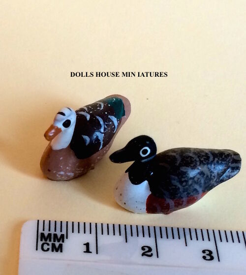 Pair of Ducks Dolls House Miniature Bathtime  or Garden Pond Scene
