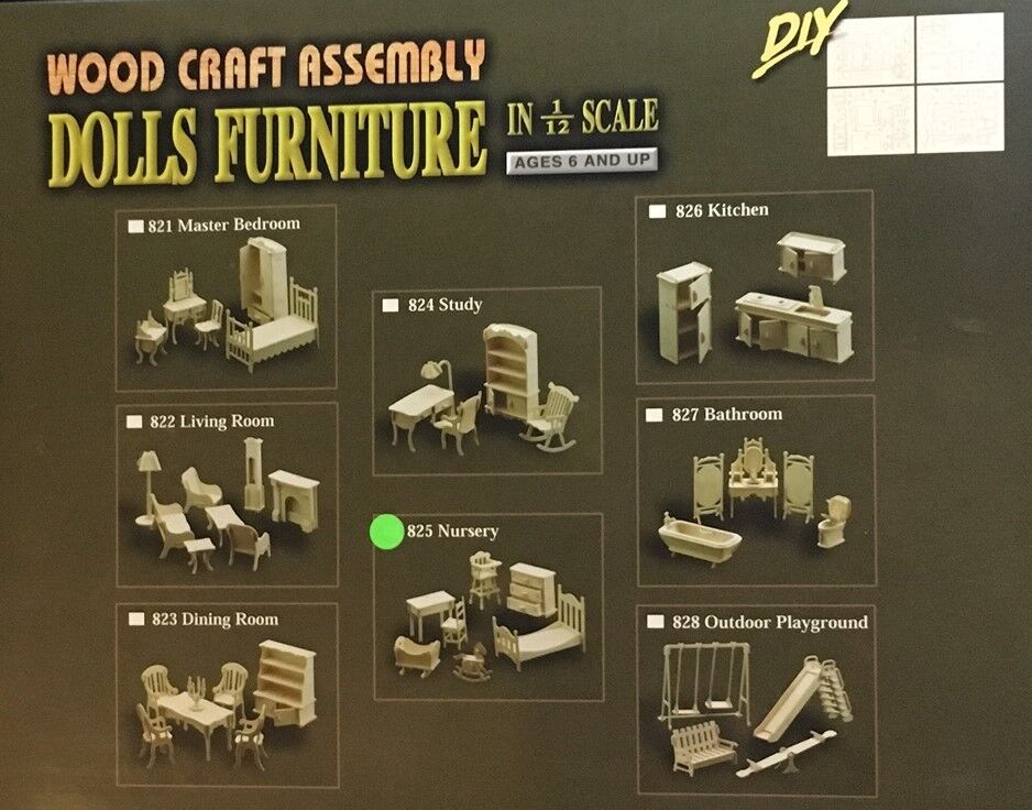 1/12th Scale Nursery Furniture Set, Dolls House Miniatures, Set