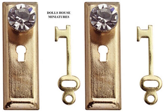 Diamond Door Handles & Keys, Pair  Dolls House Miniatures Crystal  Knobs & Key