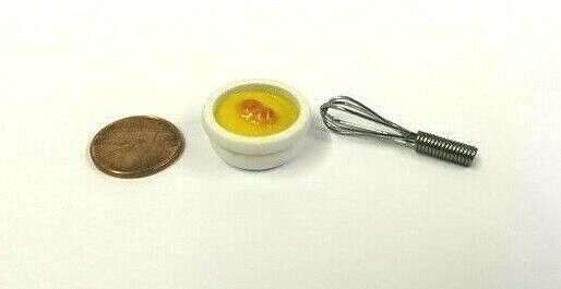 Bowl, Eggs & Whisk, Dolls House Miniature Kitchen Food Drink Accessory, 1/12th