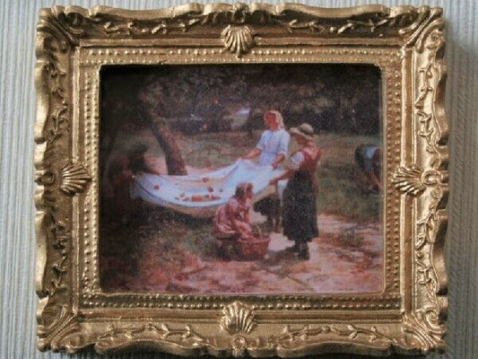 The Apple Pickers Picture In Ornate Golden Frame, Dolls House Miniatures, Decor