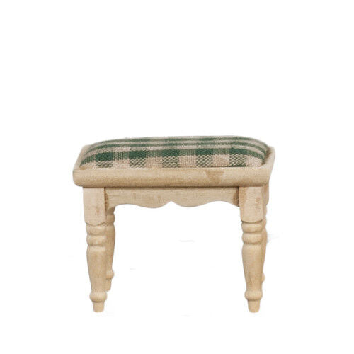 Unfinished Wooden Footstool / Green Cushioned, Dolls House Miniatures, Stool
