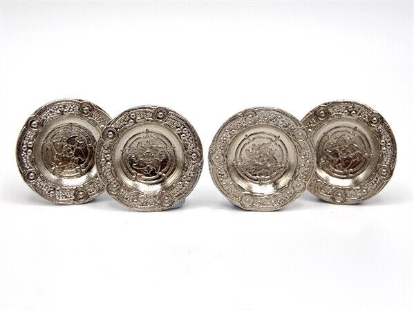 Set of Four Pewter Plates / Platters, Dolls House Miniatures, Dinner