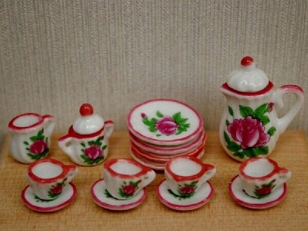 Tea Set Floral Design, Dolls House Miniature, 1.12 Scale, Dining Room
