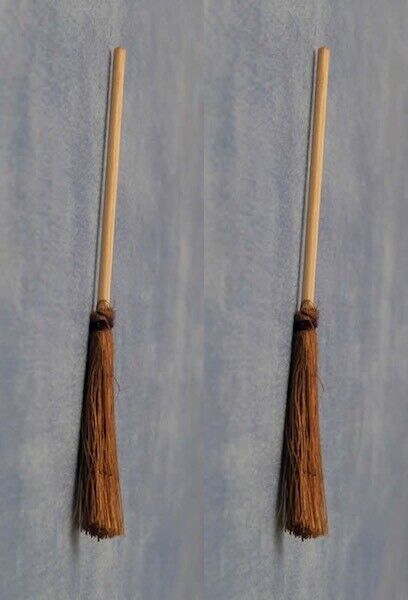 Two Wooden Brooms / Brushes, Dolls House Miniature, 1.12 Scale Accessory