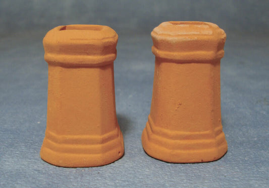 Two Large Square Clay Chimney Pots Miniatures Fixture & Fittings Roof 1.12 Scale