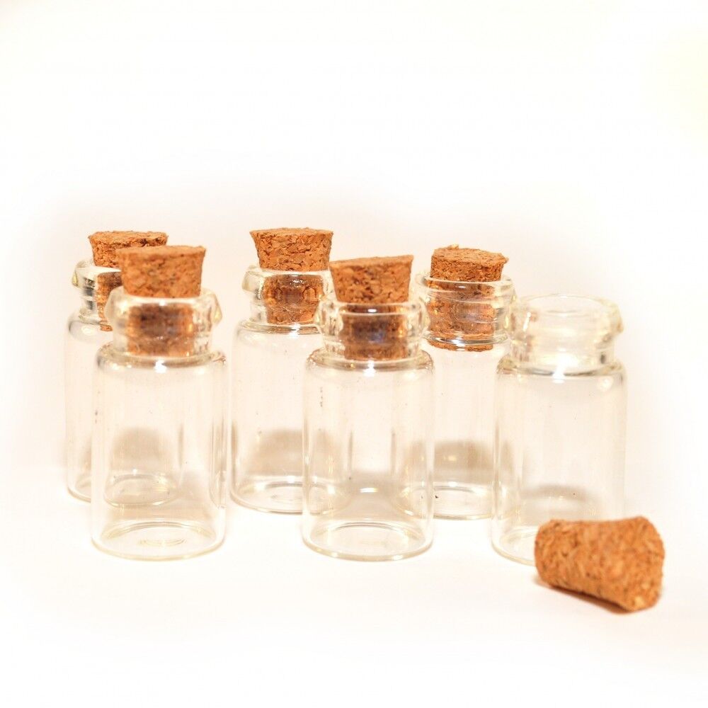 6 Empty Glass Jars With Corked Stoppers, Dolls House Miniatures. Miniature
