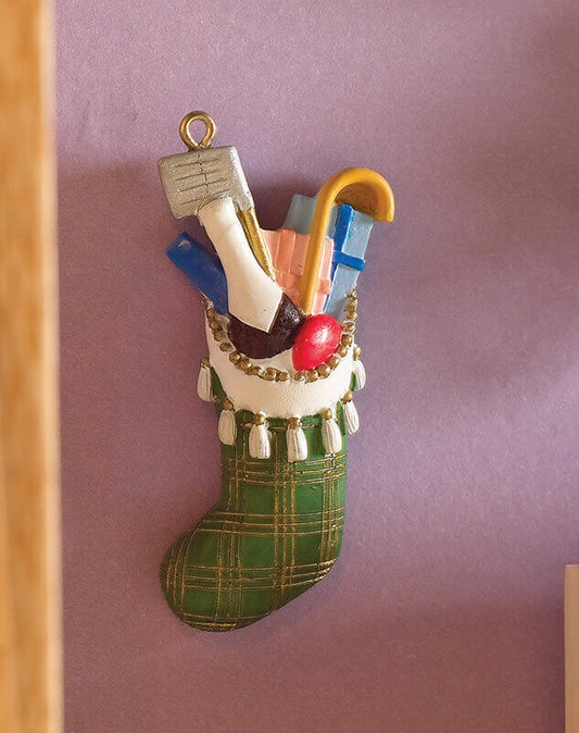 Green Filled Christmas Stocking, Dolls House Xmas Accessory, Miniature.