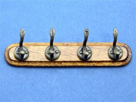 4 Coat Hooks On A Walnut Bar, Dolls House Miniature Fixtures, 1.12th Scale DIY