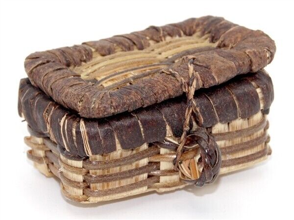 Straw Two Tone Picnic Hamper Basket, Doll House Miniature Opening Lid