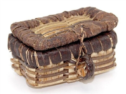 Straw Two Tone Picnic Hamper Basket, Doll House Miniature Opening Lid