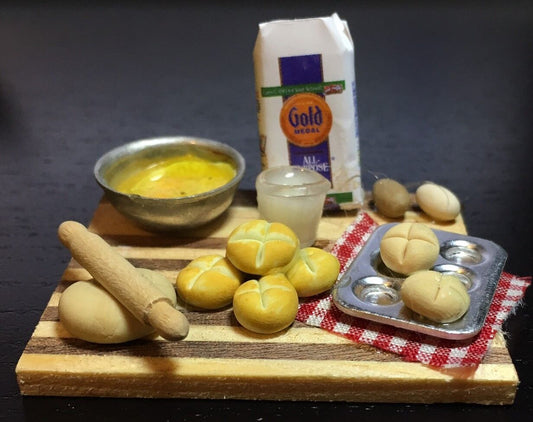 Bread Making Set, Dolls House Kitchen Accessory, Miniature, Miniatures, Food