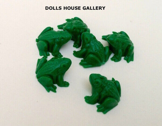 Set of Six Tiny Green Frogs, Doll House Miniatures, Miniature Frogs, Toads