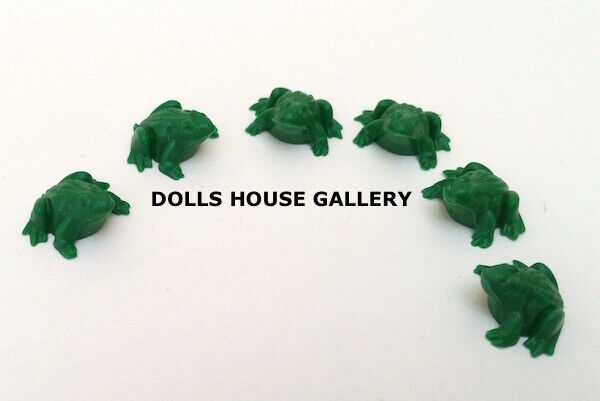 Set of Six Tiny Green Frogs, Doll House Miniatures, Miniature Frogs, Toads