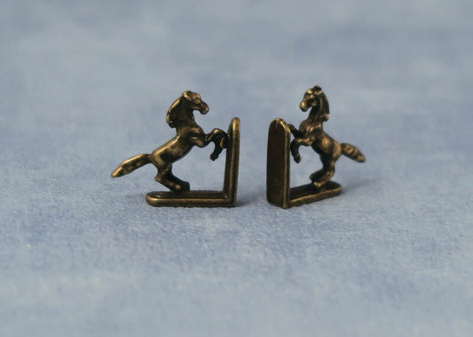 Antique Horse Bookends, Dolls House Miniature, Books, Study Shelf