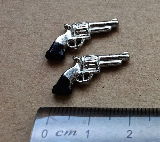 Two  Miniature Toy Pistols, Dolls House Miniatures,1.12 Scale Accessory.