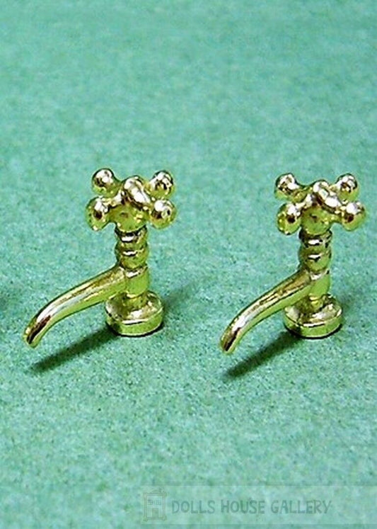 One Pair of Gold Coloured Taps, Doll House Miniatures, DIY Fixture Bathroom Tap