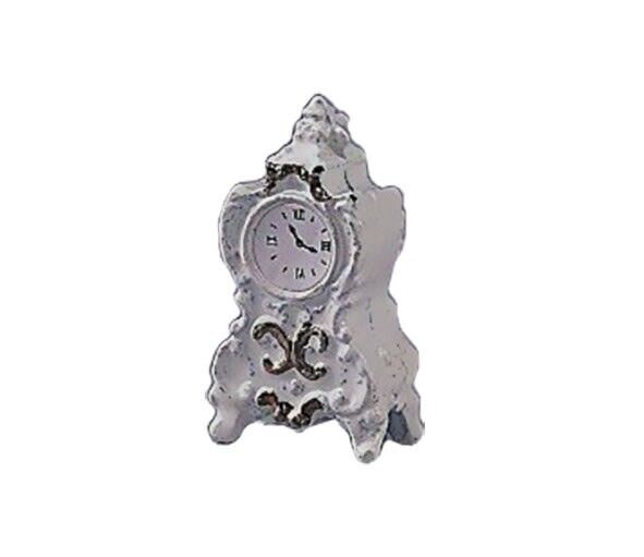 Silver Mantel Clock, Dolls House Miniatures, 1.12 Scale Mantle