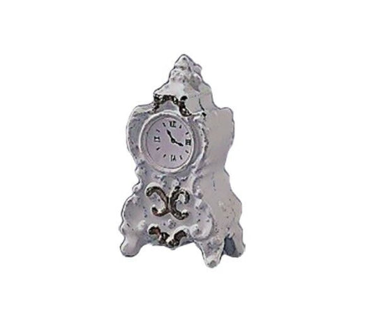 Silver Mantel Clock, Dolls House Miniatures, 1.12 Scale Mantle
