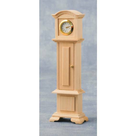 Working Grandfather Clock, Bare Wood Dolls House Miniature, 1.12 Scale,