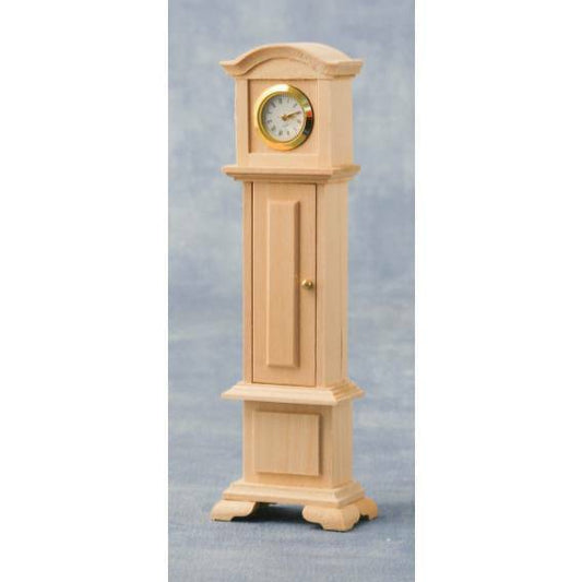 Working Grandfather Clock, Bare Wood Dolls House Miniature, 1.12 Scale,
