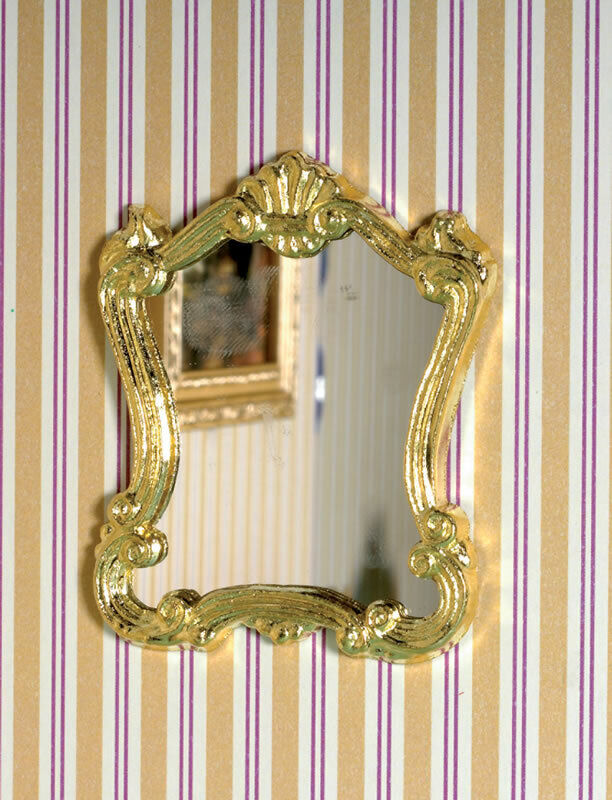 Golden Framed Fancy Mirror, Dolls House Miniature Wall Decor House Decoration