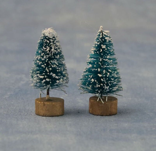 35mm Small Pair Snow Covered Trees Dolls House Miniature, Garden Christmas Xmas