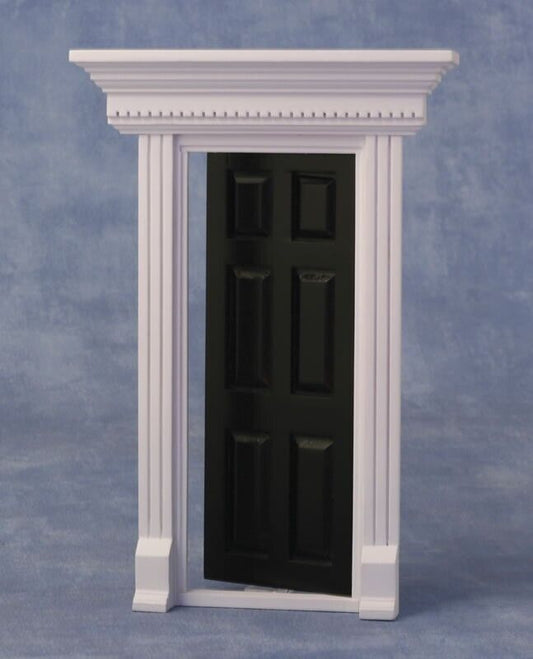 6 Panel Painted Black Front Door, Dolls Fairy, Dolls House Miniature 1.12 Scale