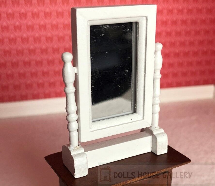 White Swivel Mirror, Dolls House Miniature, 1:12 Scale