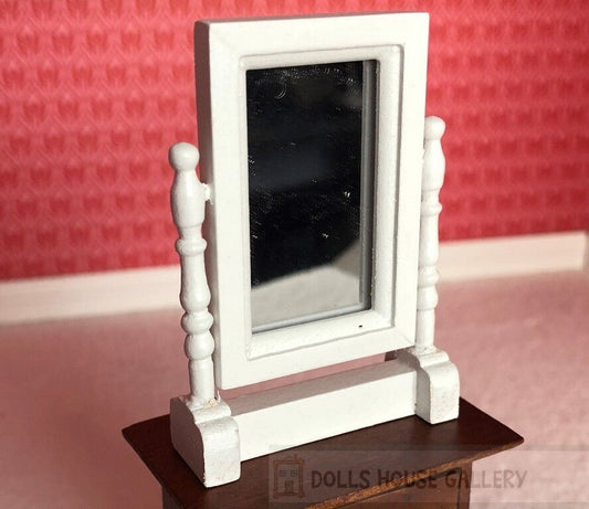 White Swivel Mirror, Dolls House Miniature, 1:12 Scale