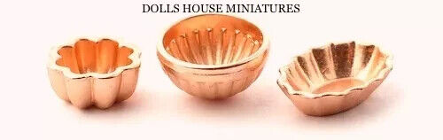 Copper Jelly Moulds Assorted Sizes, Dolls House Miniatures. Kitchen Scene